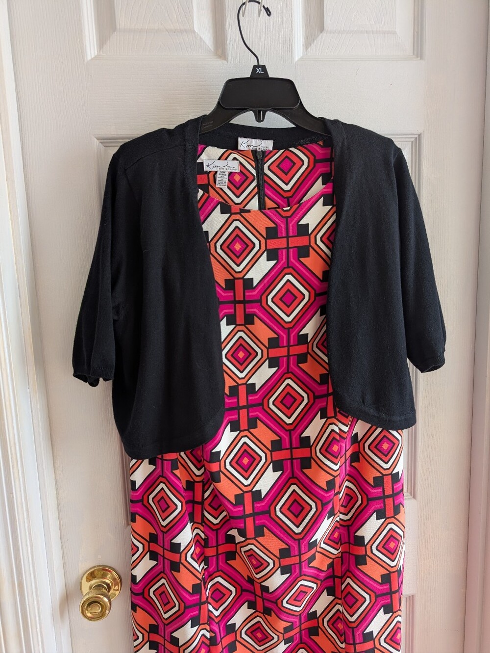 Kim Rogers Geometric Print Sleeveless Shift Dress - Pink & Orange